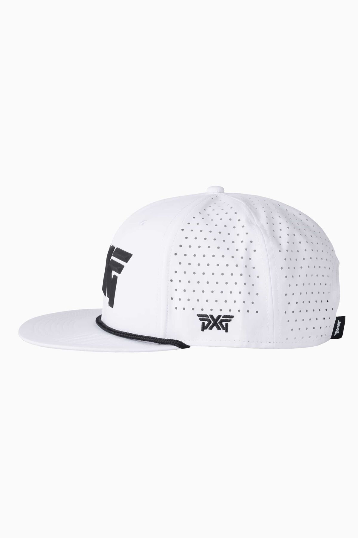 Men's 6-Panel High Crown Snapback Cap - White/Black Logo - One Size White & Black